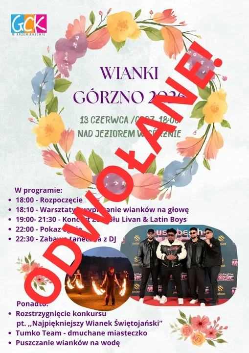 Wianki w Krzemieniewie odwołane z powodu złej pogody