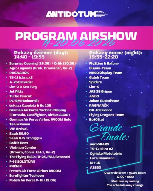 Antidotum Airshow Leszno 2026 – znamy ramowy program pokazów