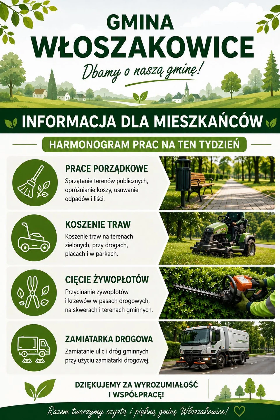 Harmonogram prac Zarządu Dróg Gminnych we Włoszakowicach