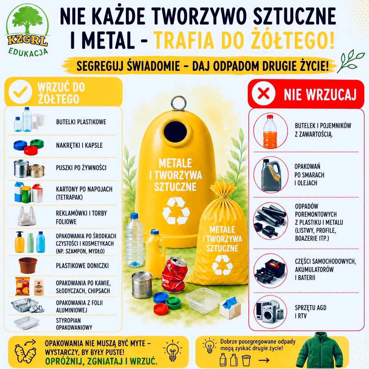 Co wrzucać do żółtego pojemnika? Zasady segregacji metali i plastiku