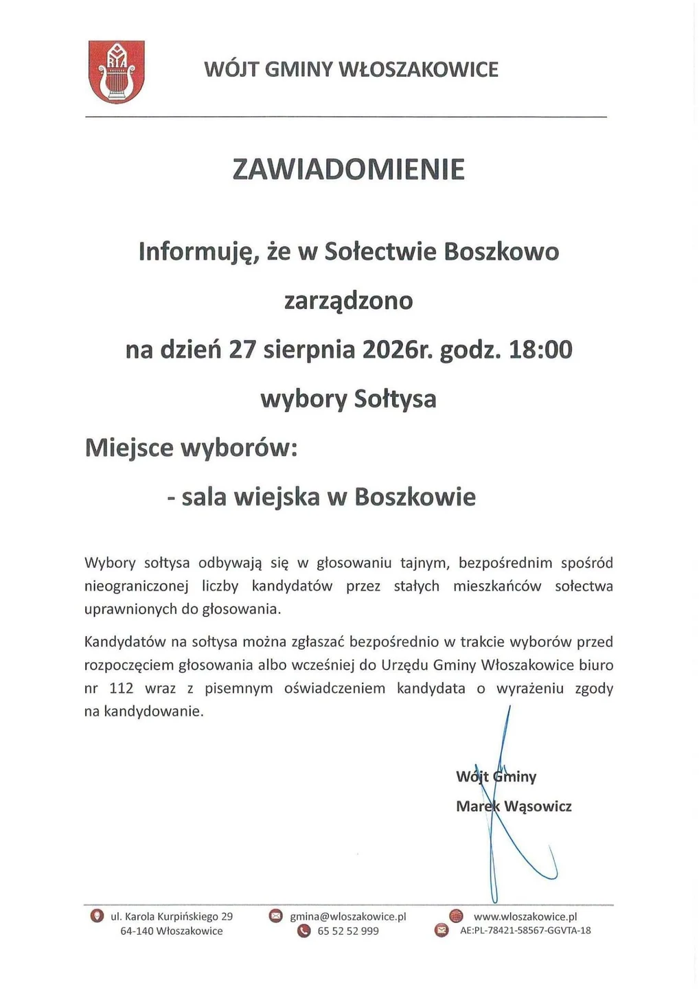 Sołectwo Boszkowo wybiera nowego sołtysa