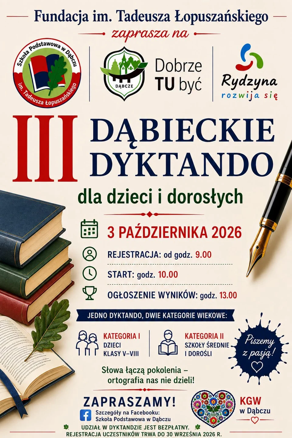 Trzecia edycja Dąbieckiego Dyktanda — zapisz się już teraz!