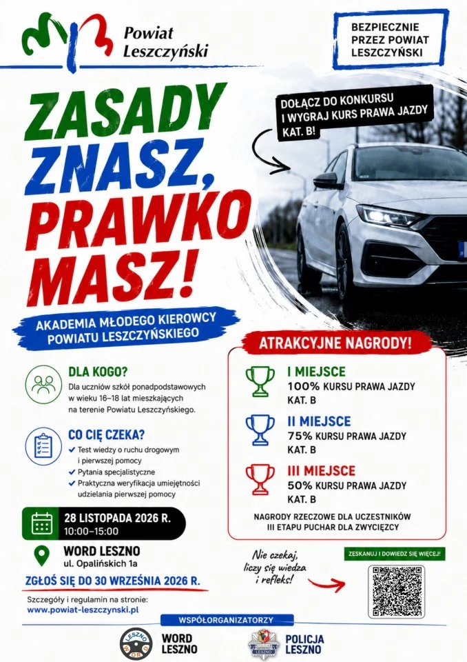 „Zasady znasz – prawko masz!" Konkurs dla młodych z Powiatu Leszczyńskiego