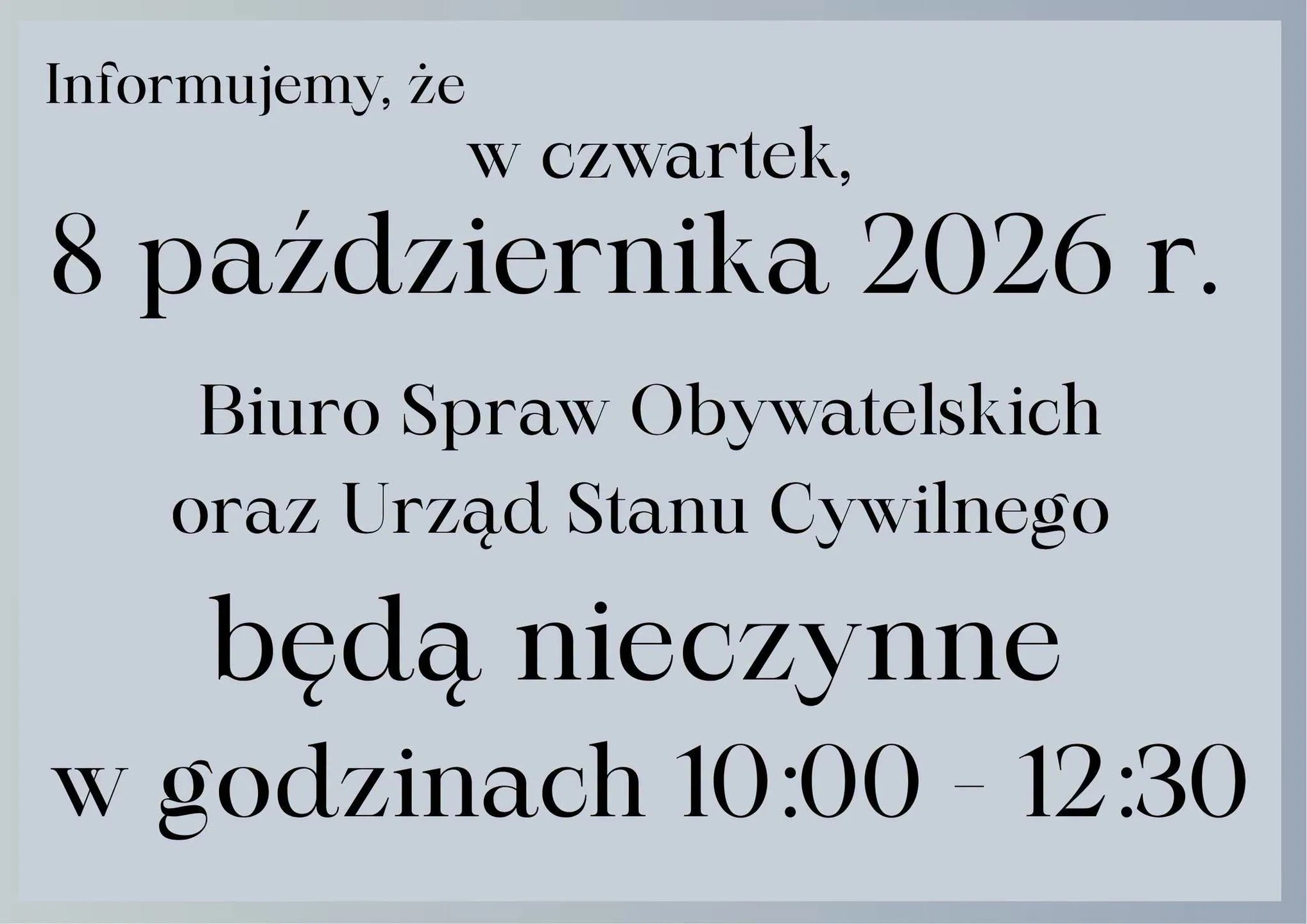 Przerwa w obsłudze spraw obywatelskich i USC – 8 października