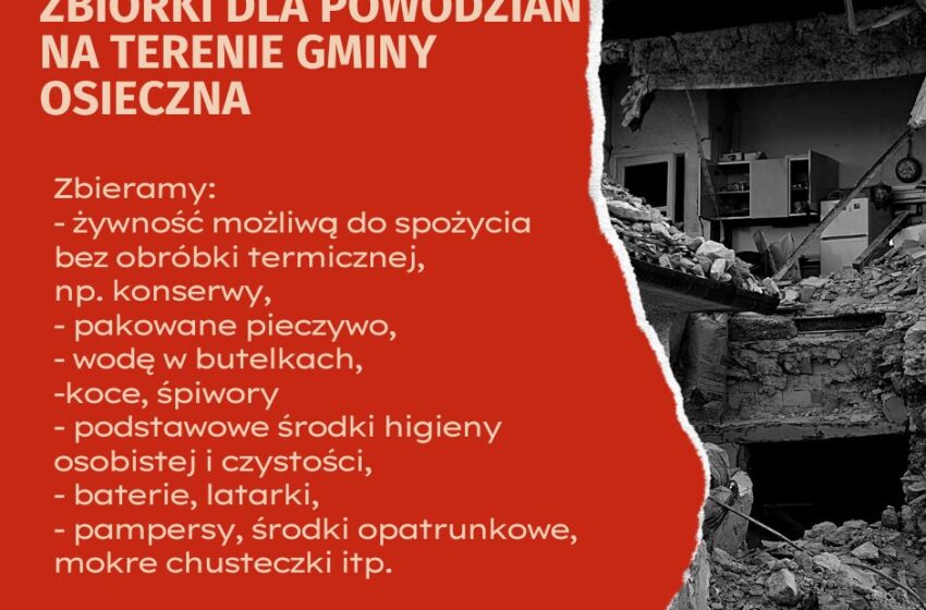  Zbiórka Darów dla Poszkodowanych przez Powódź na Terenie Gminy Osieczna – Punkty Zbiórki