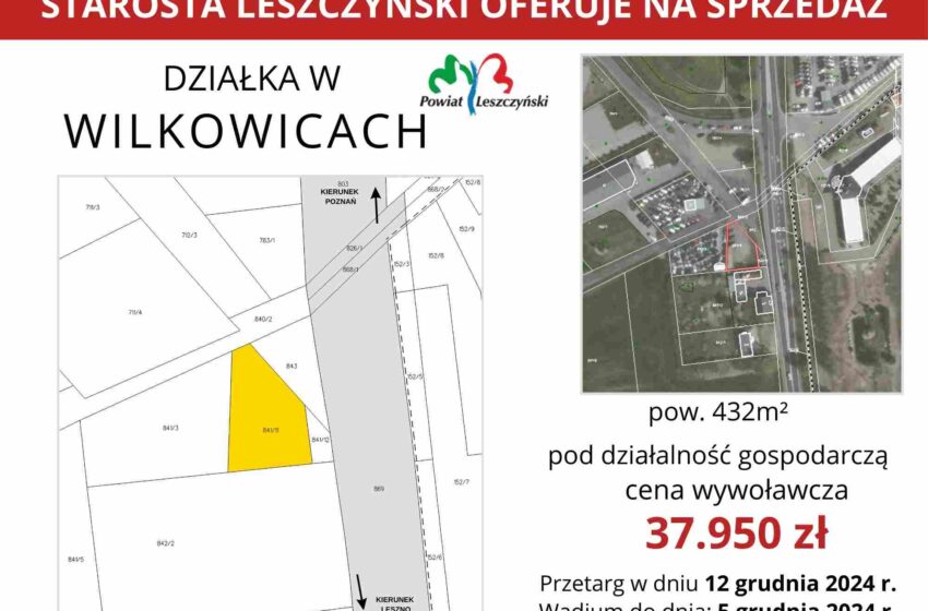  Pierwszy przetarg na sprzedaż działki inwestycyjnej w Wilkowicach w powiecie leszczyńskim