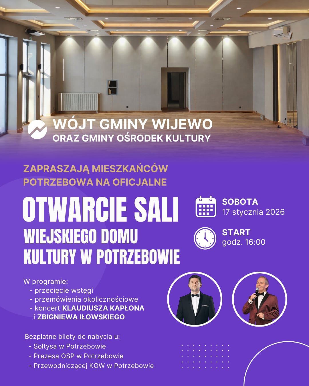 Oficjalne otwarcie sali Wiejskiego Domu Kultury w Potrzebowie