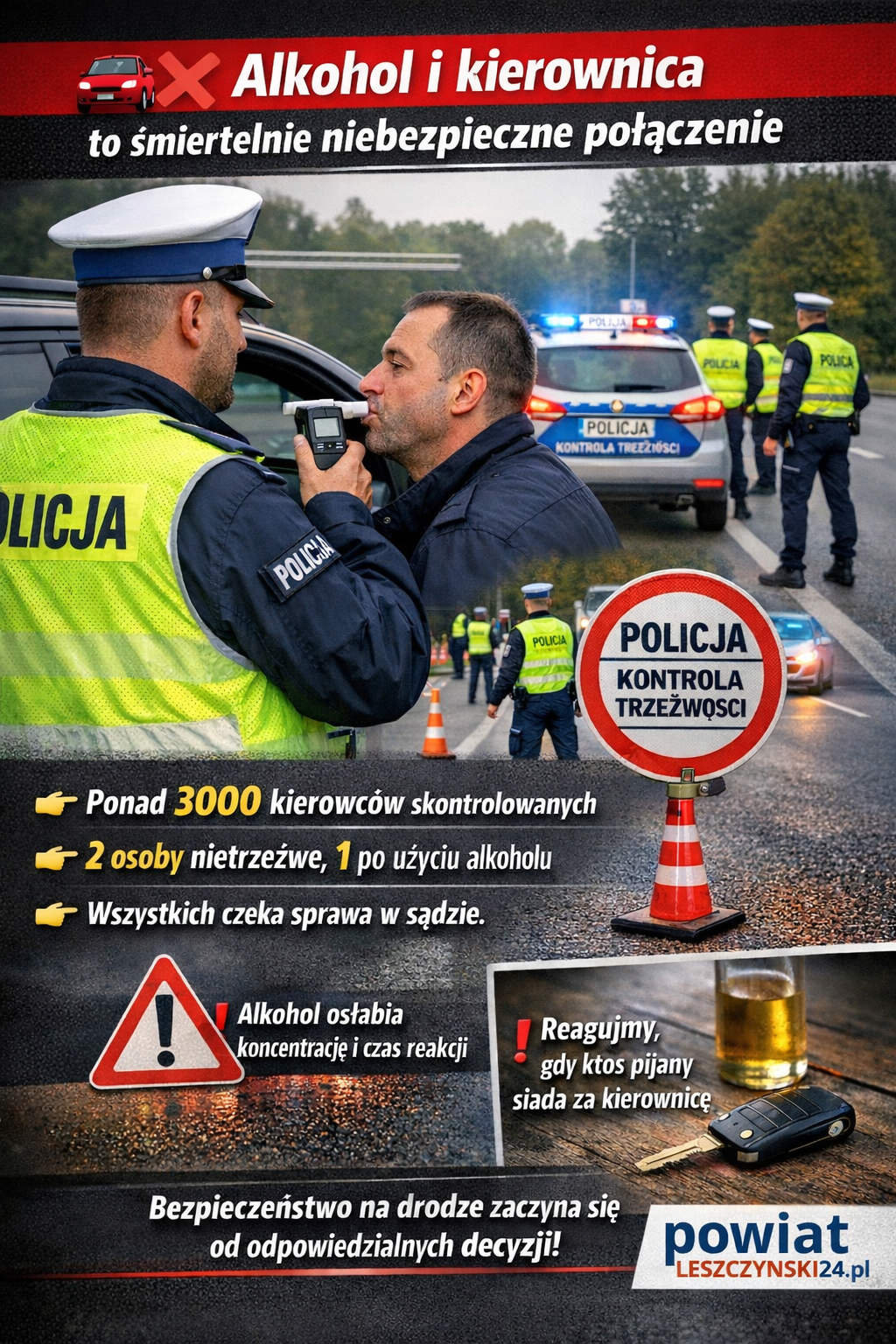 Nietrzeźwi kierowcy w regionie leszczyńskim – blisko 170 przypadków w 2025 roku