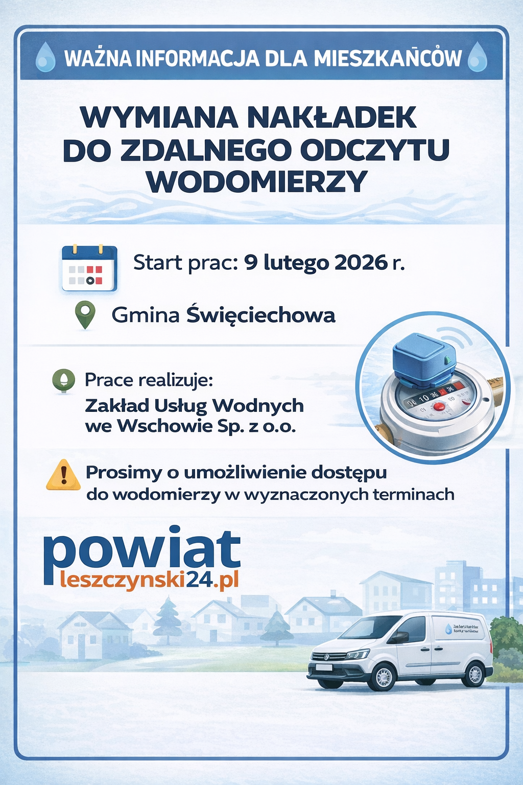 Wymiana nakładek do zdalnego odczytu wodomierzy w gminie Święciechowa