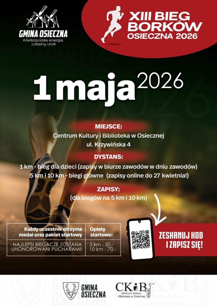Oficjalny plakat XIII Biegu Borków w Osiecznej – 1 maja 2026 r.