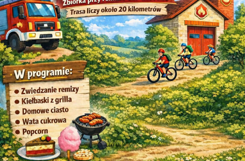 Plakat informacyjny Rowerówka z OSP Lasocice 26 kwietnia 2026