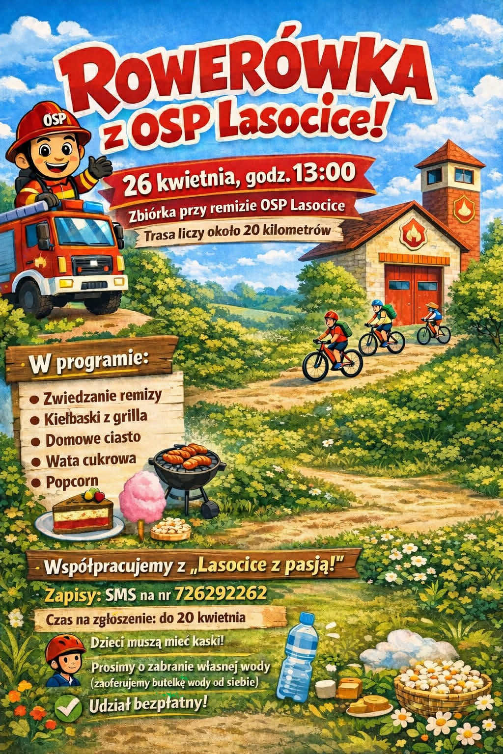 Plakat informacyjny Rowerówka z OSP Lasocice 26 kwietnia 2026